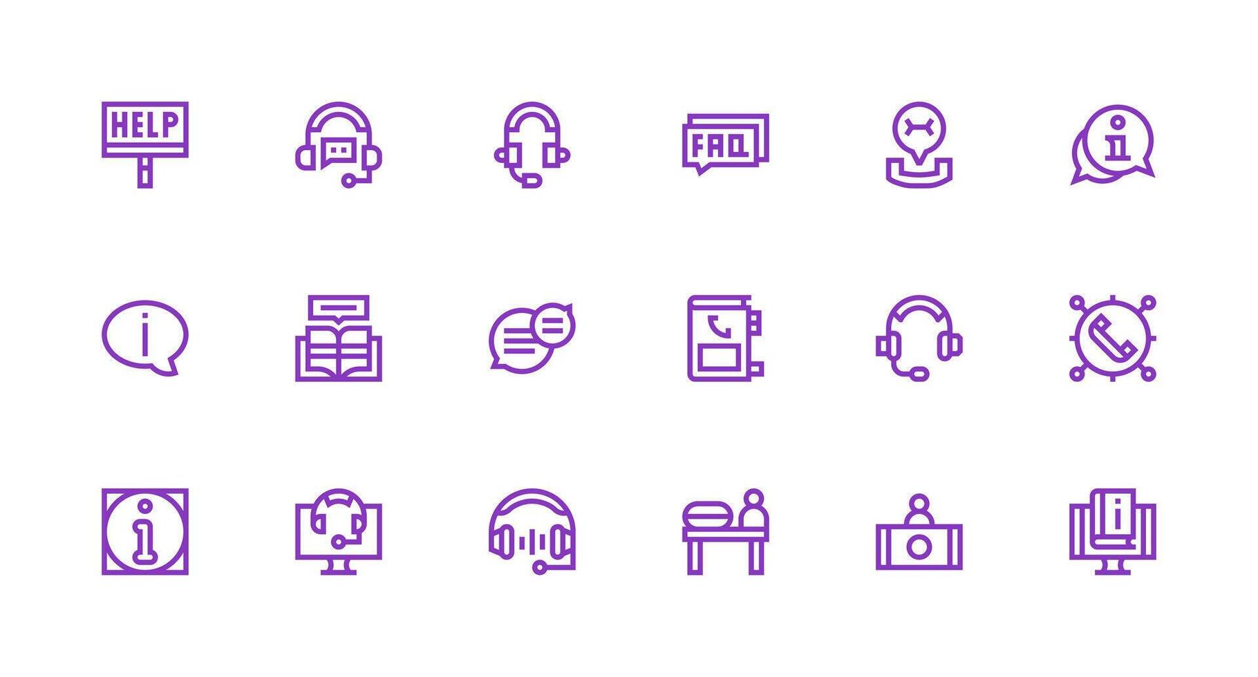 Support Center Icon Set with 18 Strong Stroke Line Graphics vector