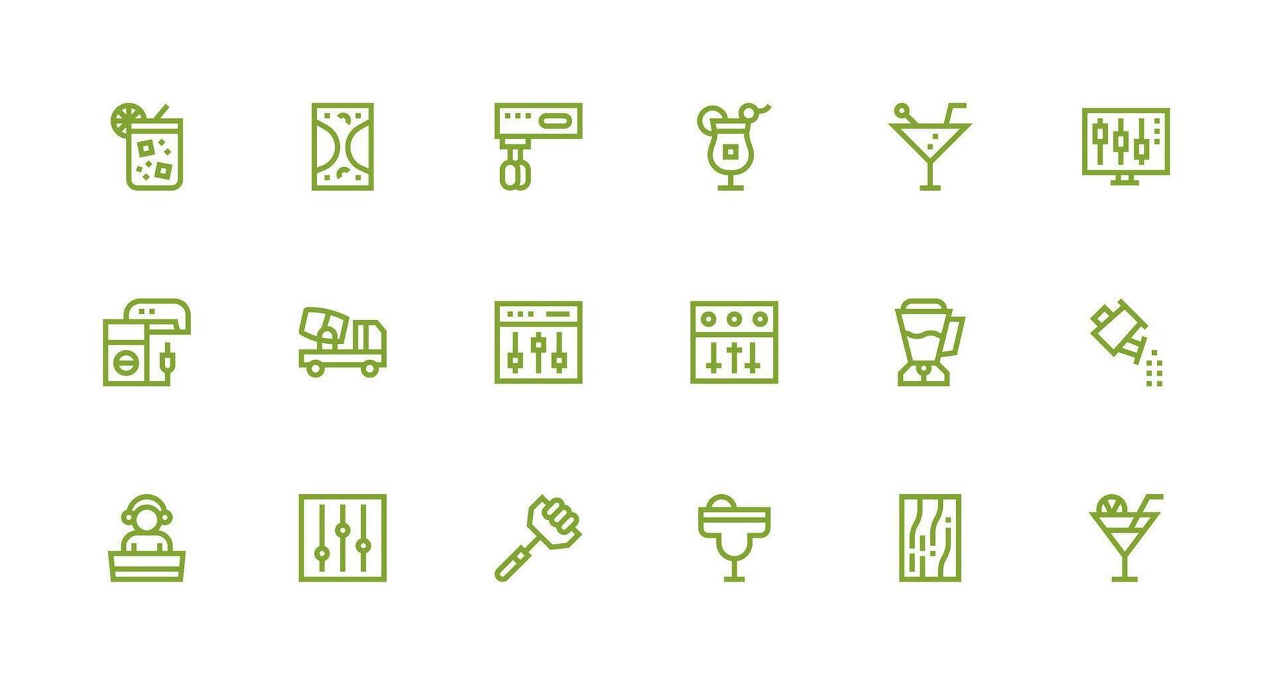 Mixer Icon Set with 18 Strong Stroke Line Graphics vector
