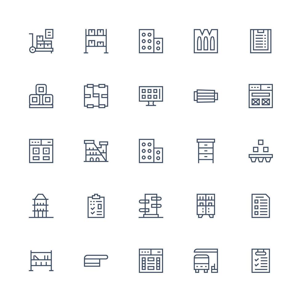 Medium Stroke Outline Icons from Boxes Set with 25 Vectors