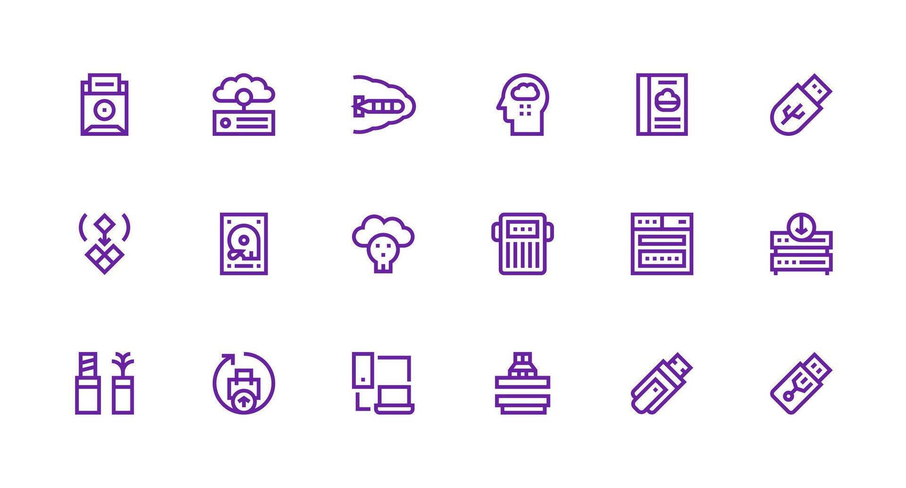 Data Backup Icon Collection with 18 Strong Stroke Line Designs vector