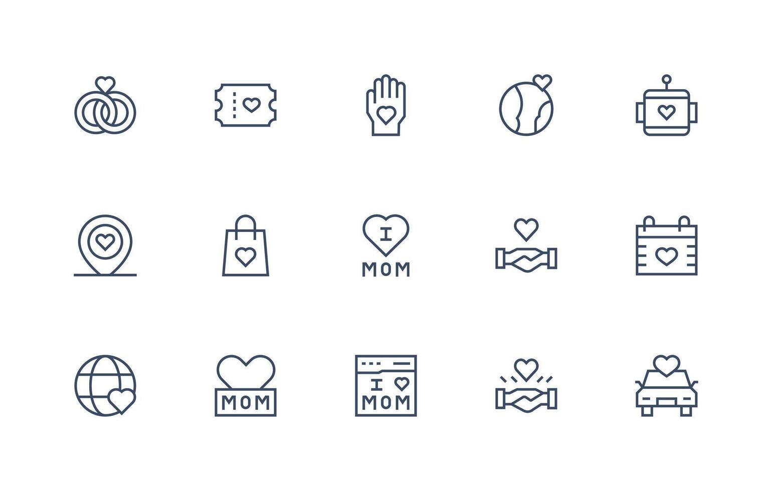 Affection Icon Set with 15 Regular Line Graphics vector