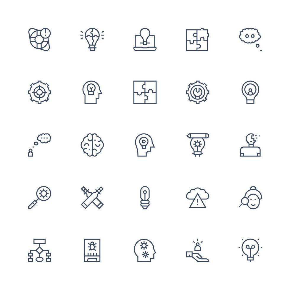 25 Icons for Problem Solving in Medium Stroke Outline Format vector