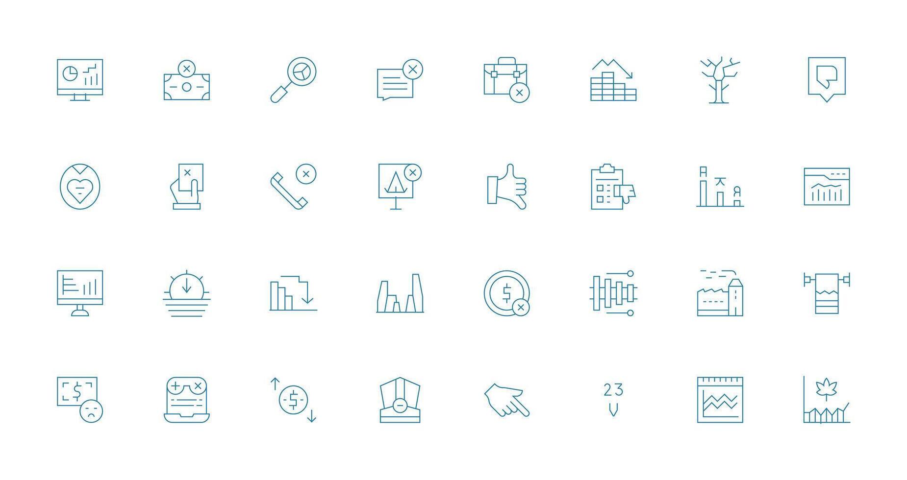 32 Icons for Decline in Thin Line Format vector