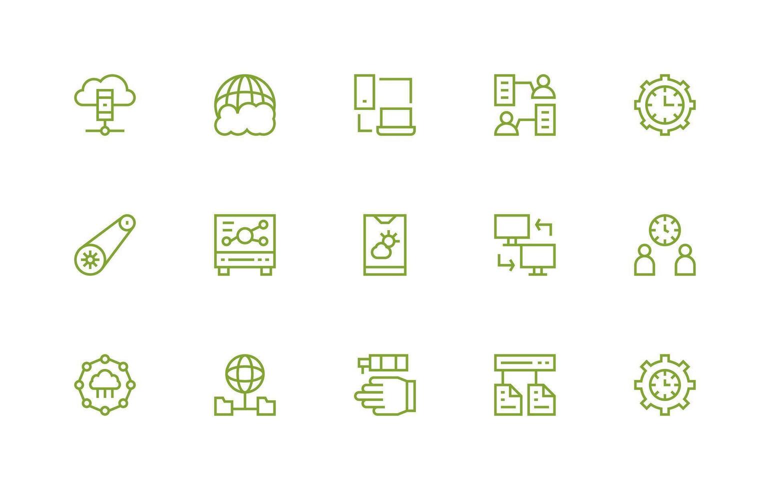 Synchronization Visual Pack containing 15 Regular Line Icons vector
