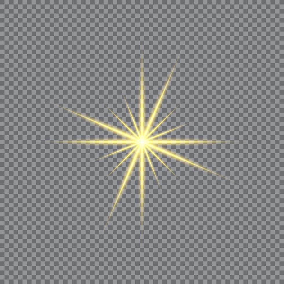 A yellow star with a bright light shining from it. The light is scattered in all directions, creating a sense of energy and excitement vector