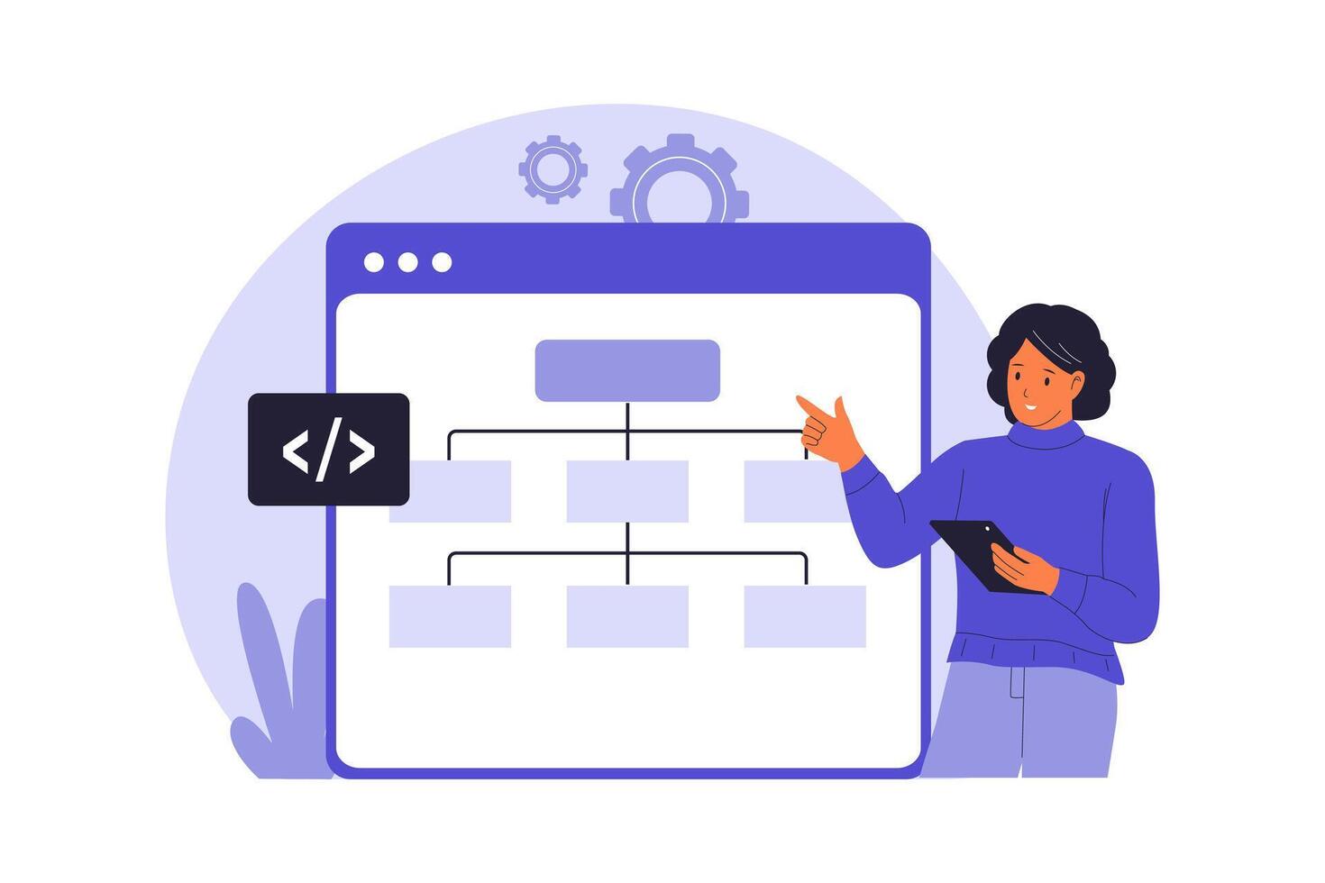 Person explaining flowchart for web development vector