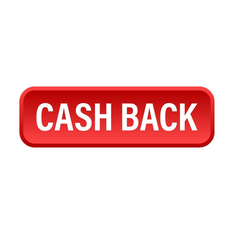 cash back red 3d realistic square button for graphic design, logo, web site, social media, mobile app, ui illustration vector