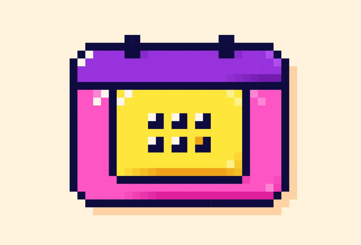 Pixel art game calendar. 8 bit simple color element. vector