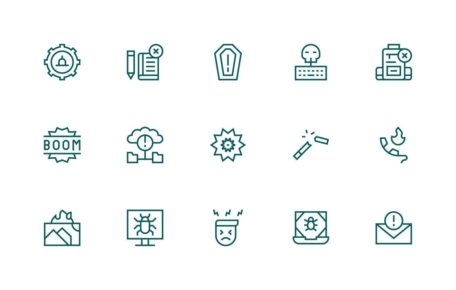 15 regular línea estilo íconos desde error colección vector