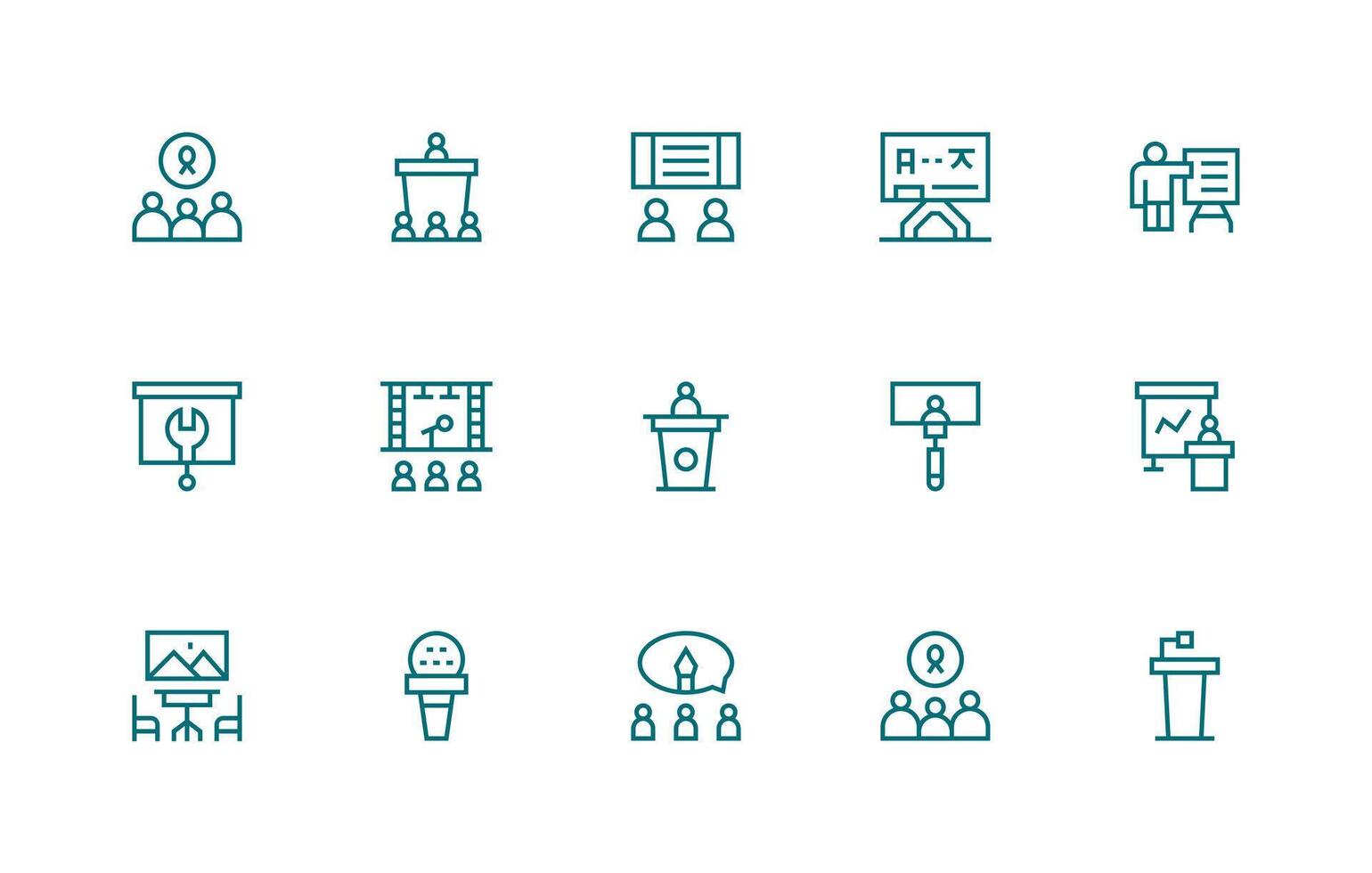 Lecture featuring 15 Icons in Regular Line Design vector
