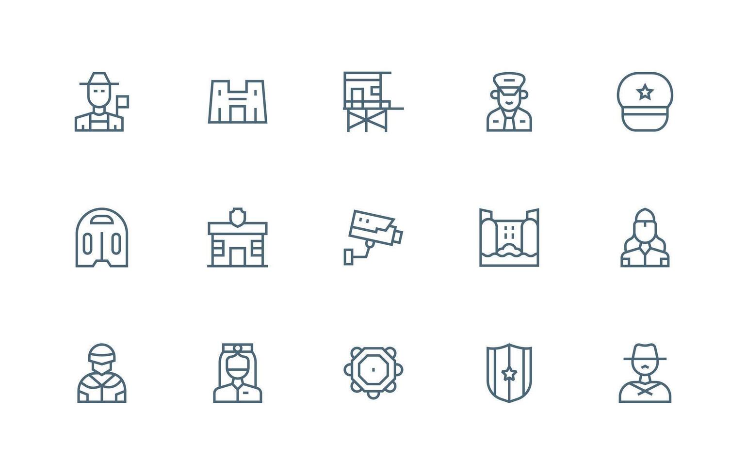 Regular Line Icons from Guard Set with 15 Vectors