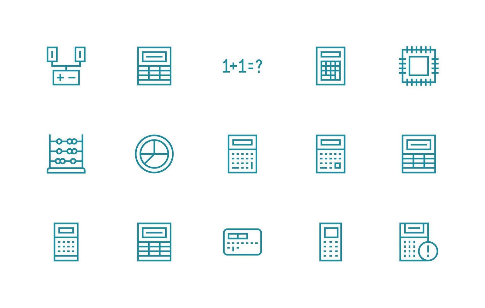 Arithmetic Design Icons featuring 15 in Regular Line Style vector