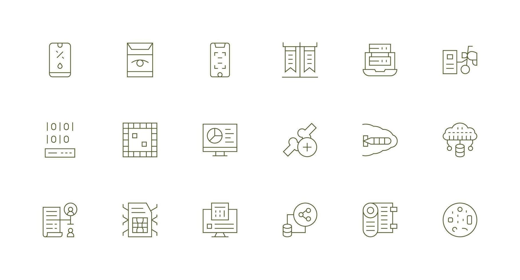 18 Icons for Digital Data in Minimal Line Format vector