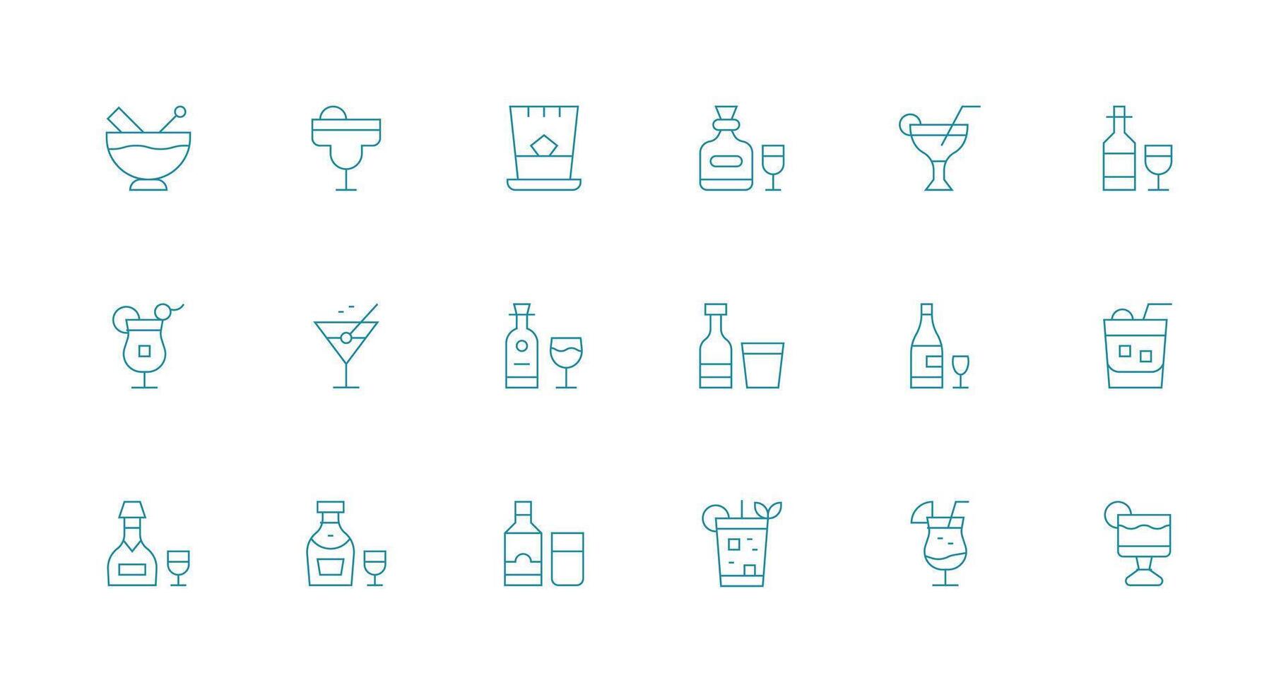 Minimal Line Icons from Barware Set with 18 Vectors