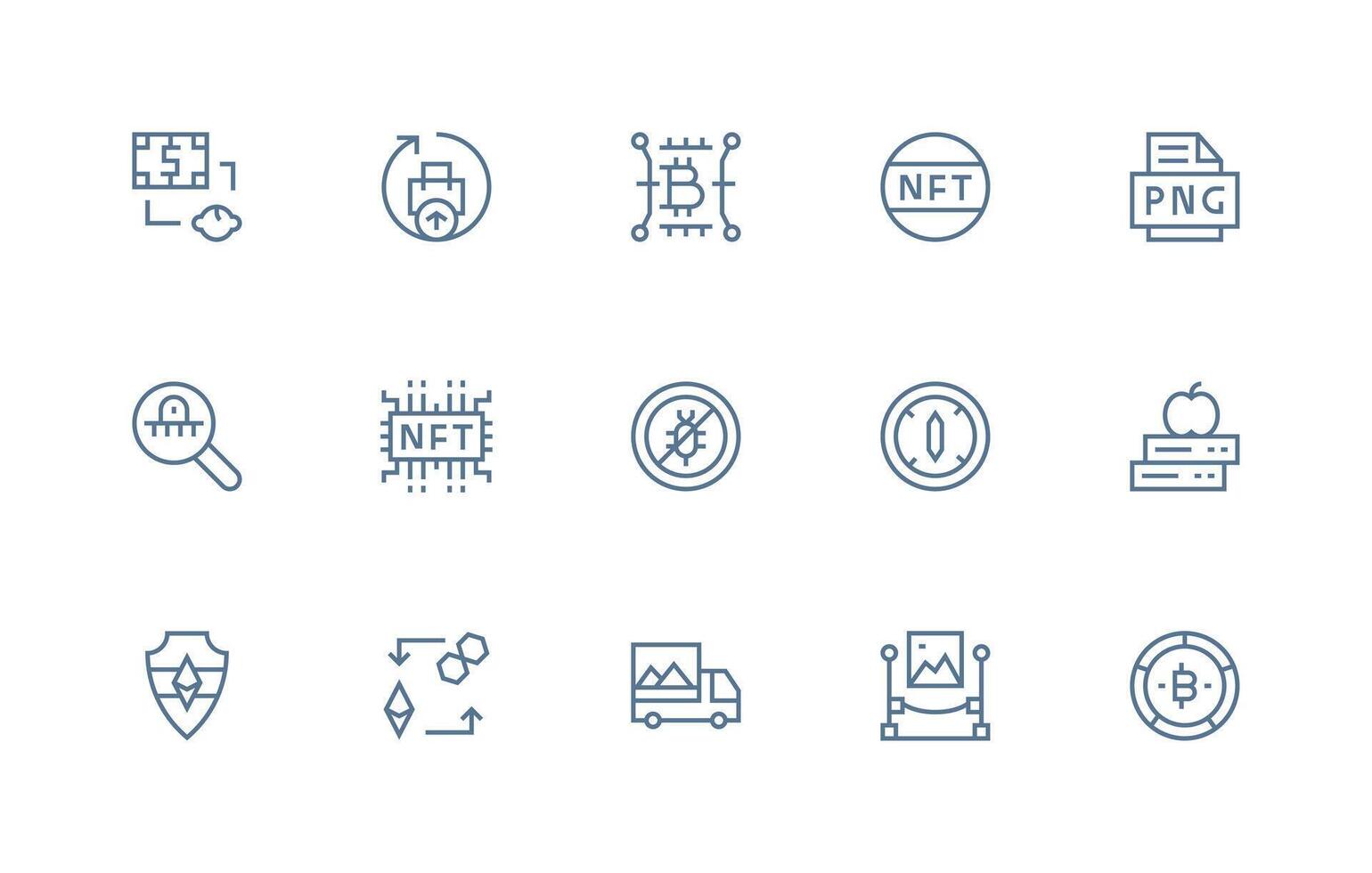 Digital Asset Icon Set with 15 Regular Line Graphics vector