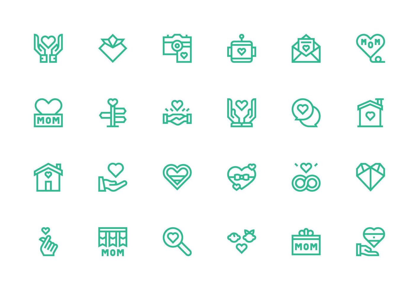 Affection Icon Set with 24 Thick Line Line Graphics vector