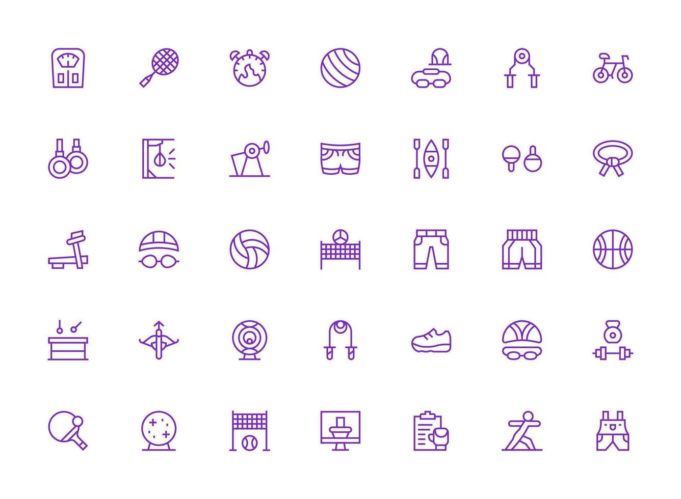 Exercise Design Icons featuring 35 in Regular Clean Line Style vector