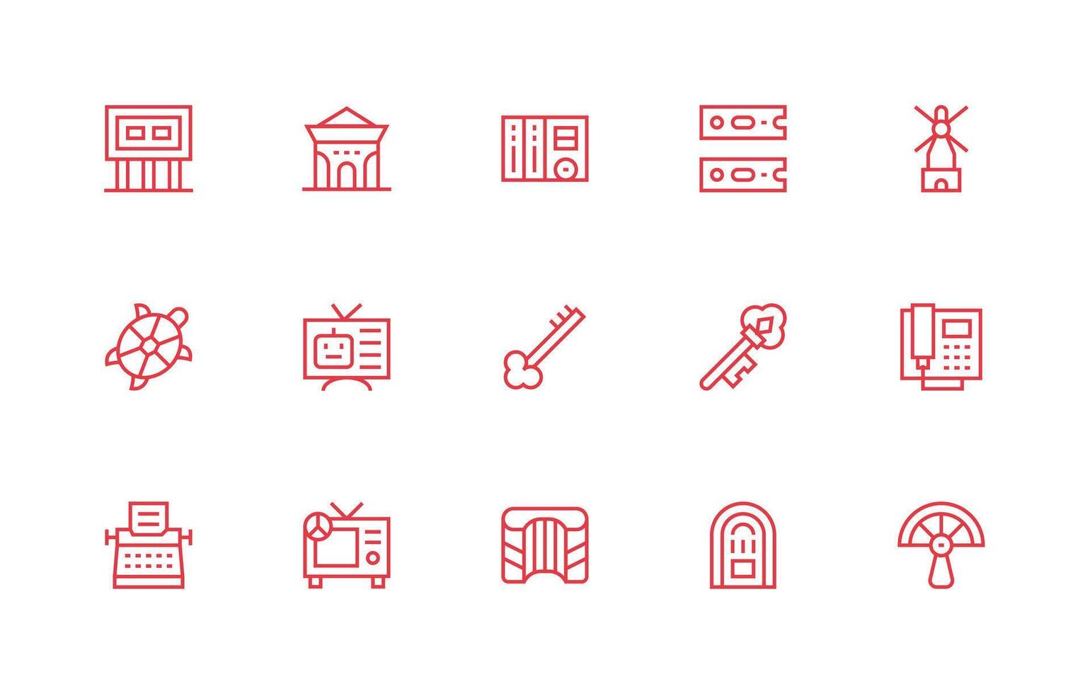 Old Icon Set with 15 Regular Line Graphics vector