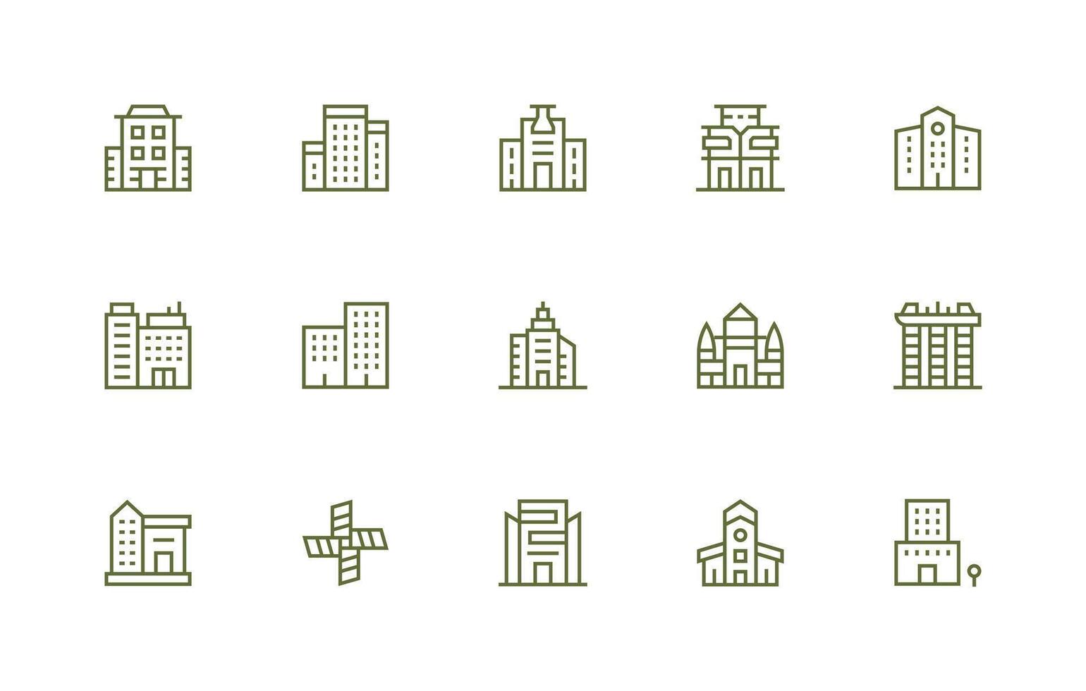15 Regular Line Style Icons from Skyscraper Collection vector