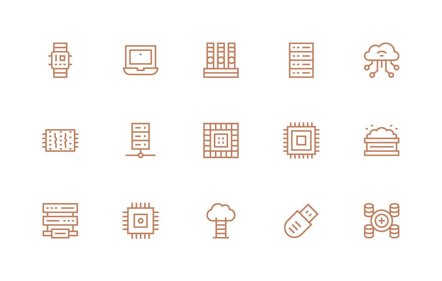 15 regular línea íconos para informática gráficos vector