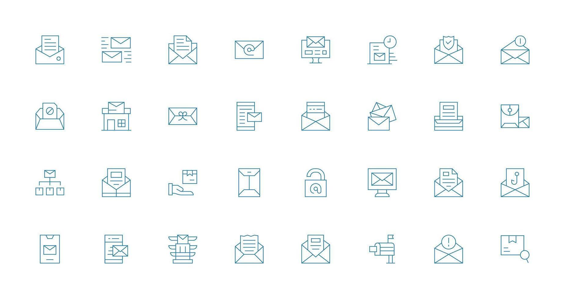 Mail Icon Set with 32 Thin Line Graphics vector