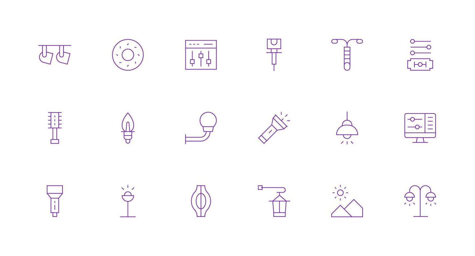 Brightness Icon Set with 18 Minimal Line Graphics vector