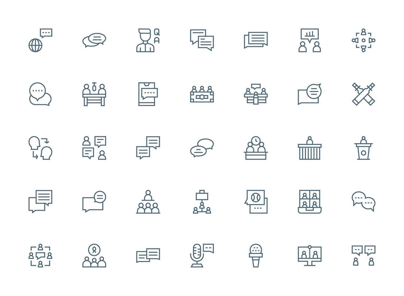 Discussion Icon Set with 35 Regular Clean Line Graphics vector