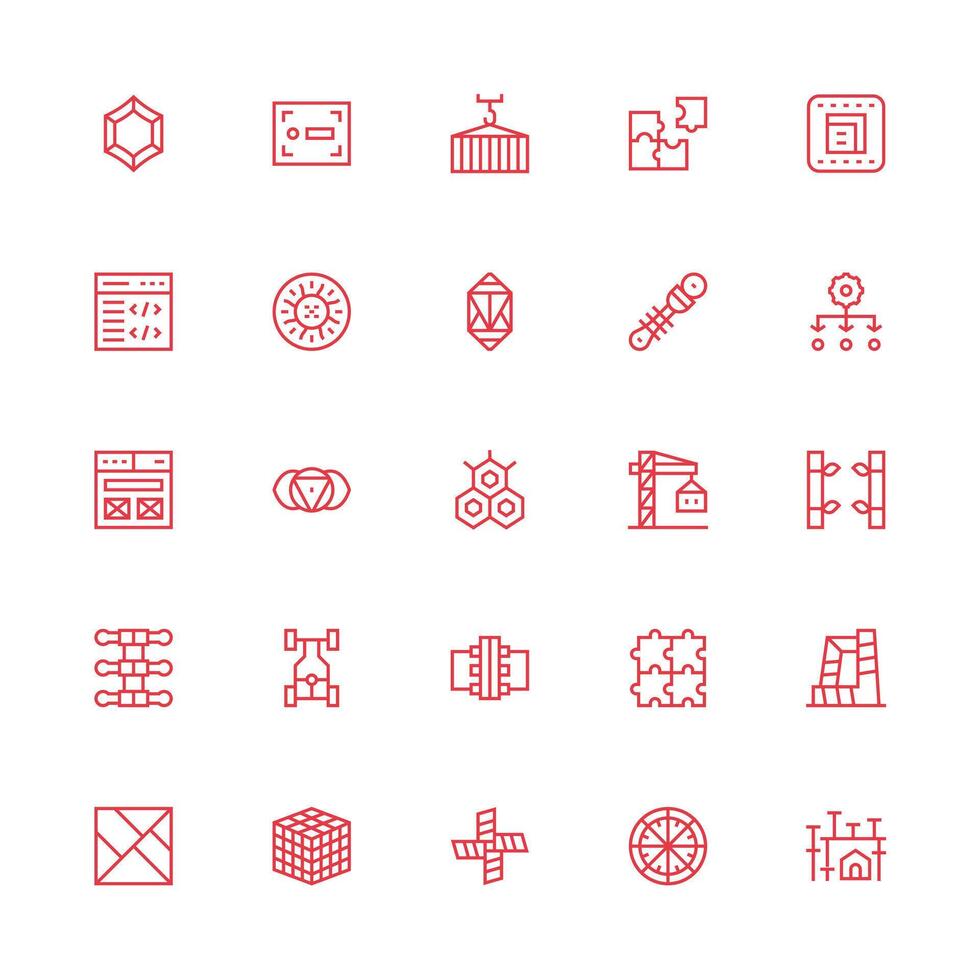 Framework Design Icons featuring 25 in Medium Stroke Outline Style vector