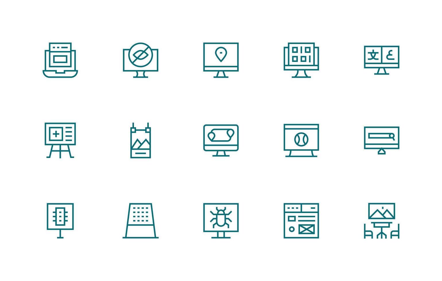 15 Icons for Screen in Regular Line Format vector