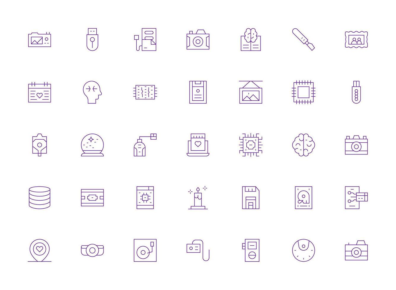 Light Line Style Memory Icons with 35 Vectors