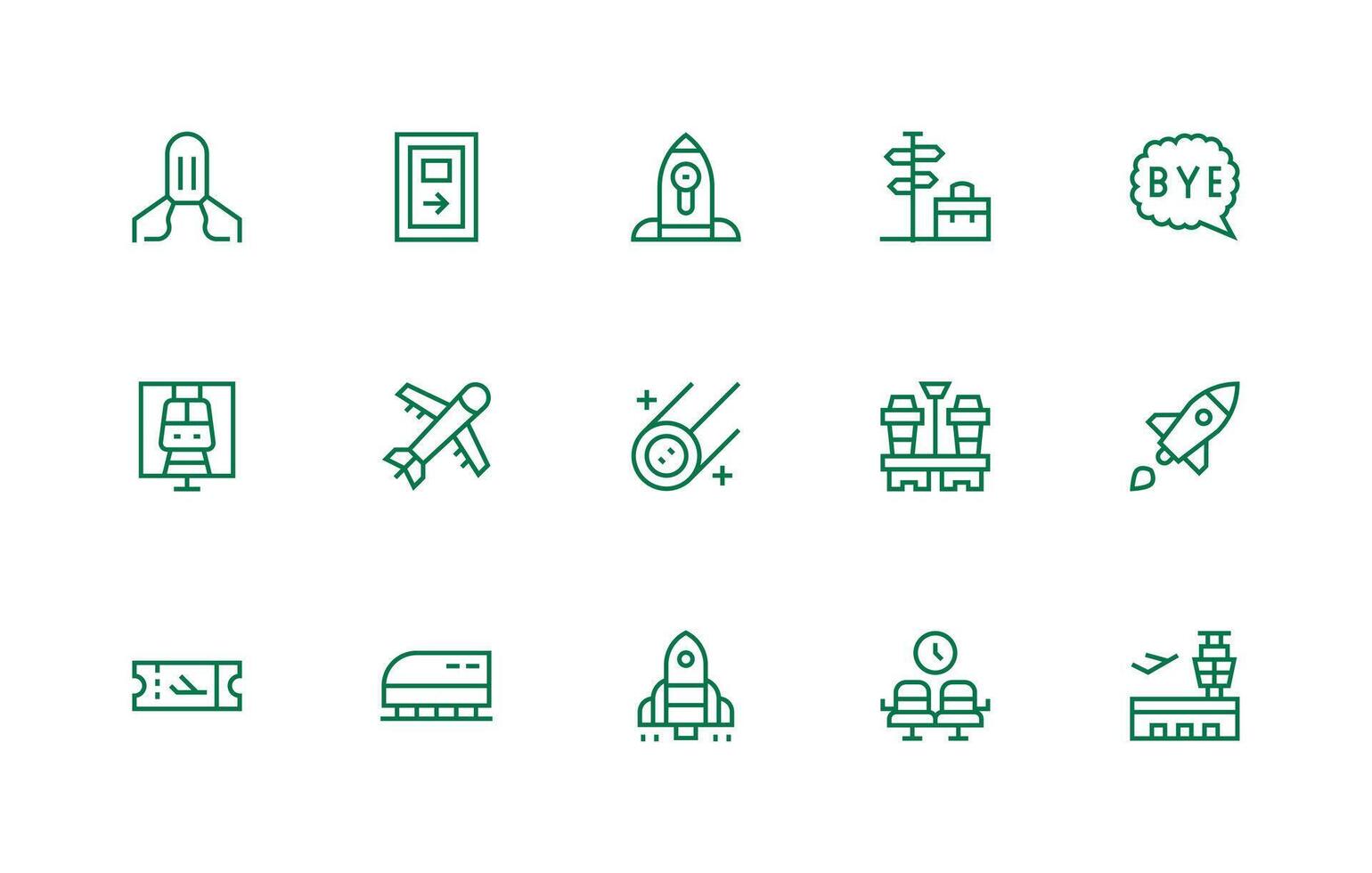 Departure Icon Set with 15 Regular Line Graphics vector