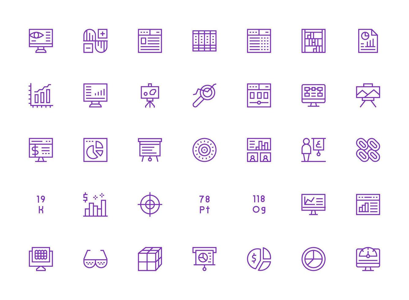 35 Regular Clean Line Icons for Data Visualization Graphics vector