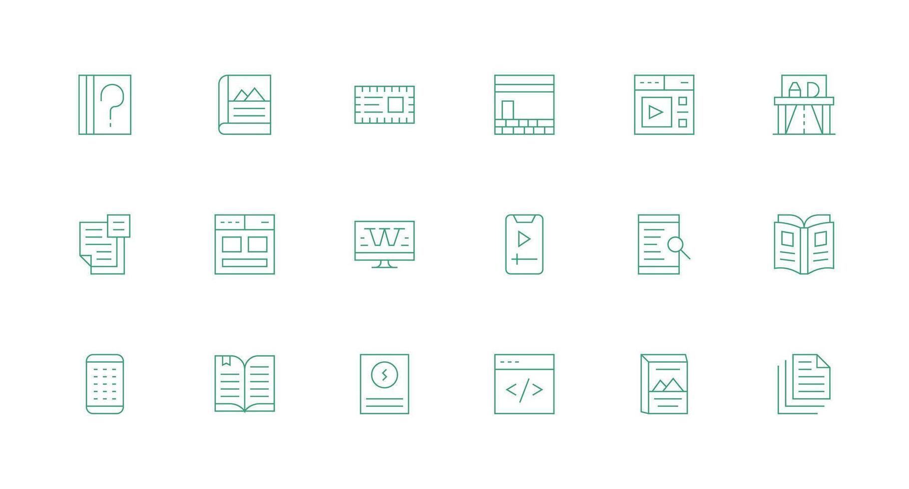 Content Icon Set with 18 Minimal Line Graphics vector