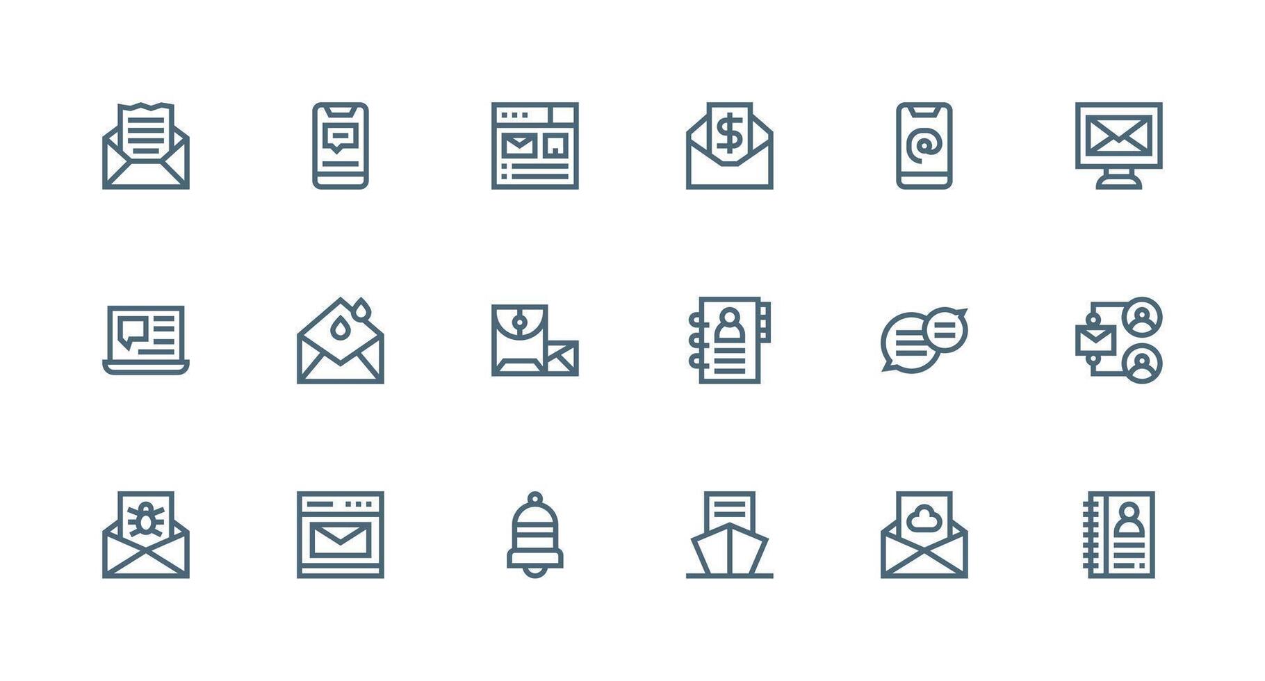 EMail Icon Set with 18 Strong Stroke Line Graphics vector