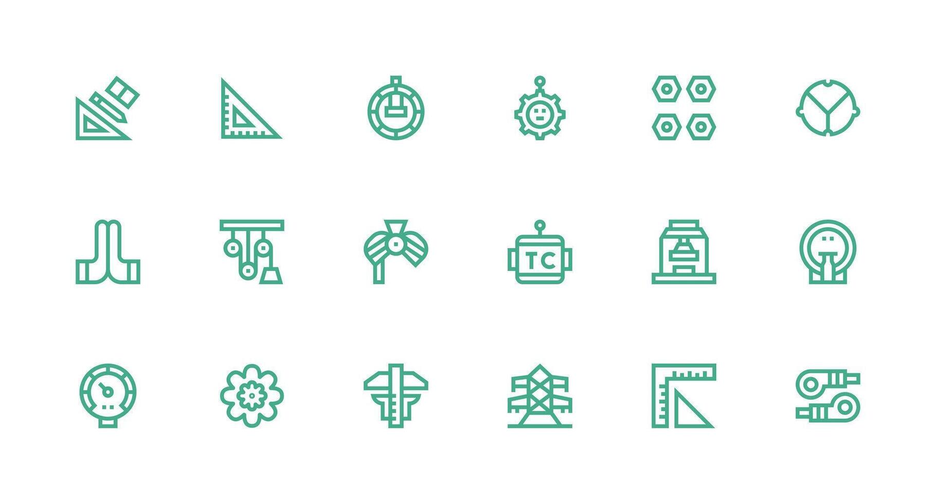 Engineering Design Icons featuring 18 in Strong Stroke Line Style vector