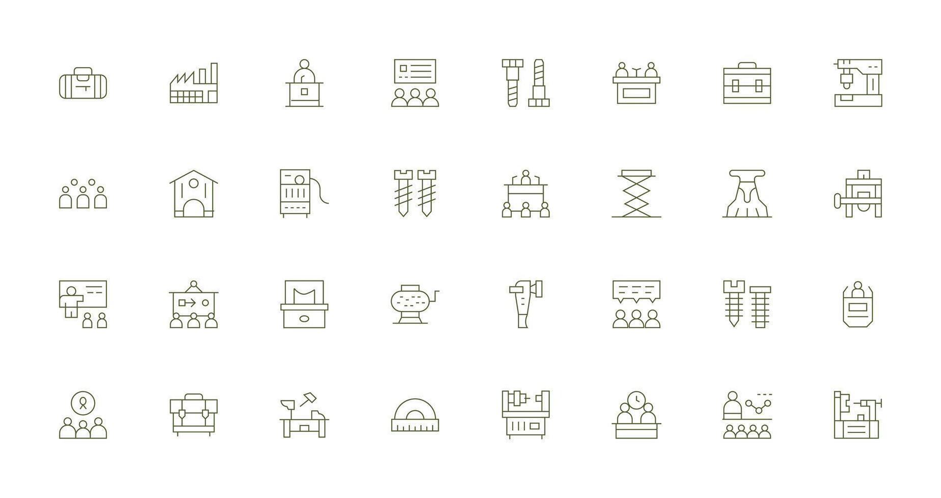 Workshop Design Icons featuring 32 in Thin Line Style vector