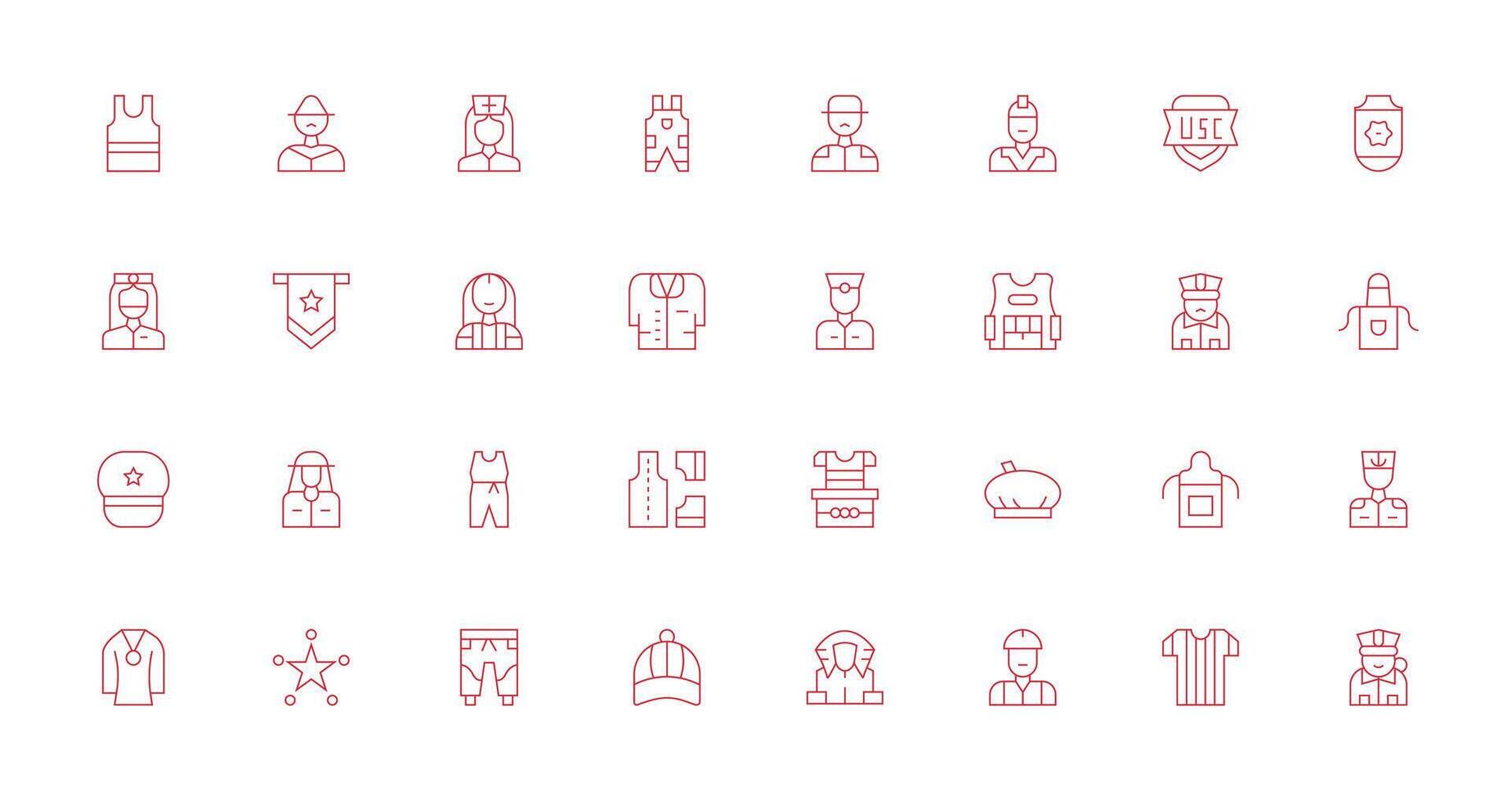 32 Icons for Uniform in Thin Line Format vector