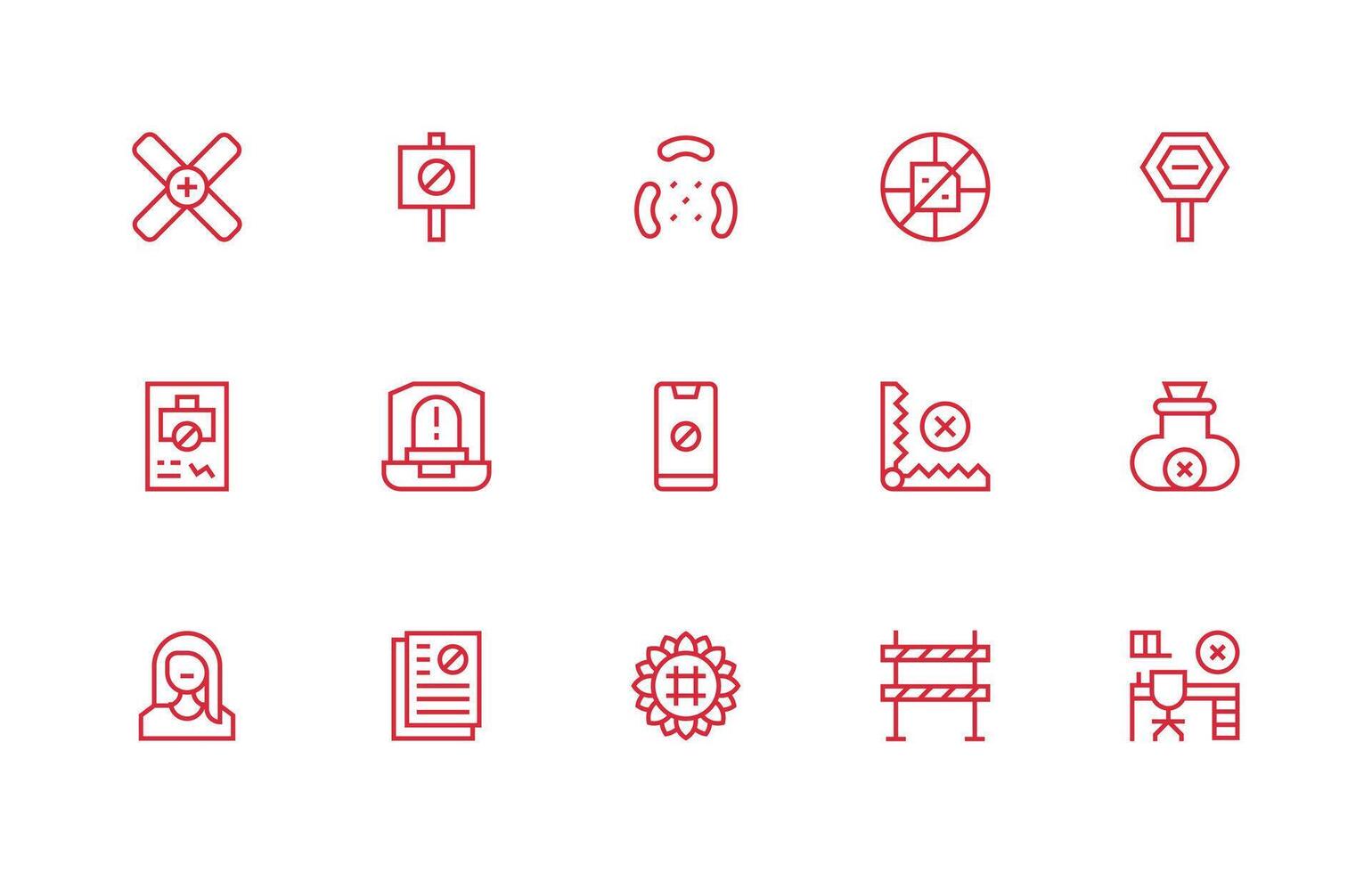 Regular Line Style No Access Icons with 15 Vectors