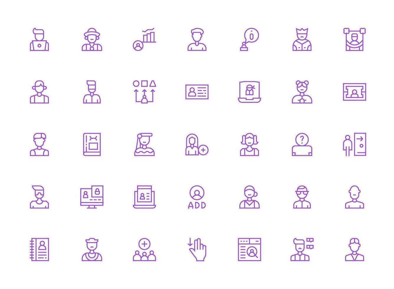 User Icon Set with 35 Regular Clean Line Graphics vector
