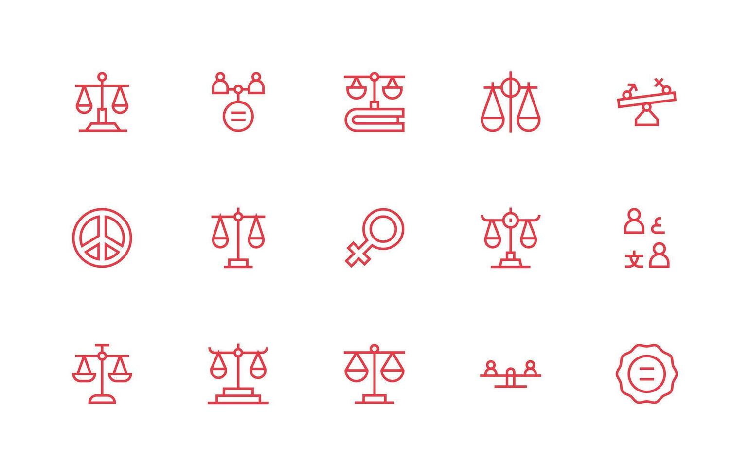 Equality Icon Set with 15 Regular Line Graphics vector