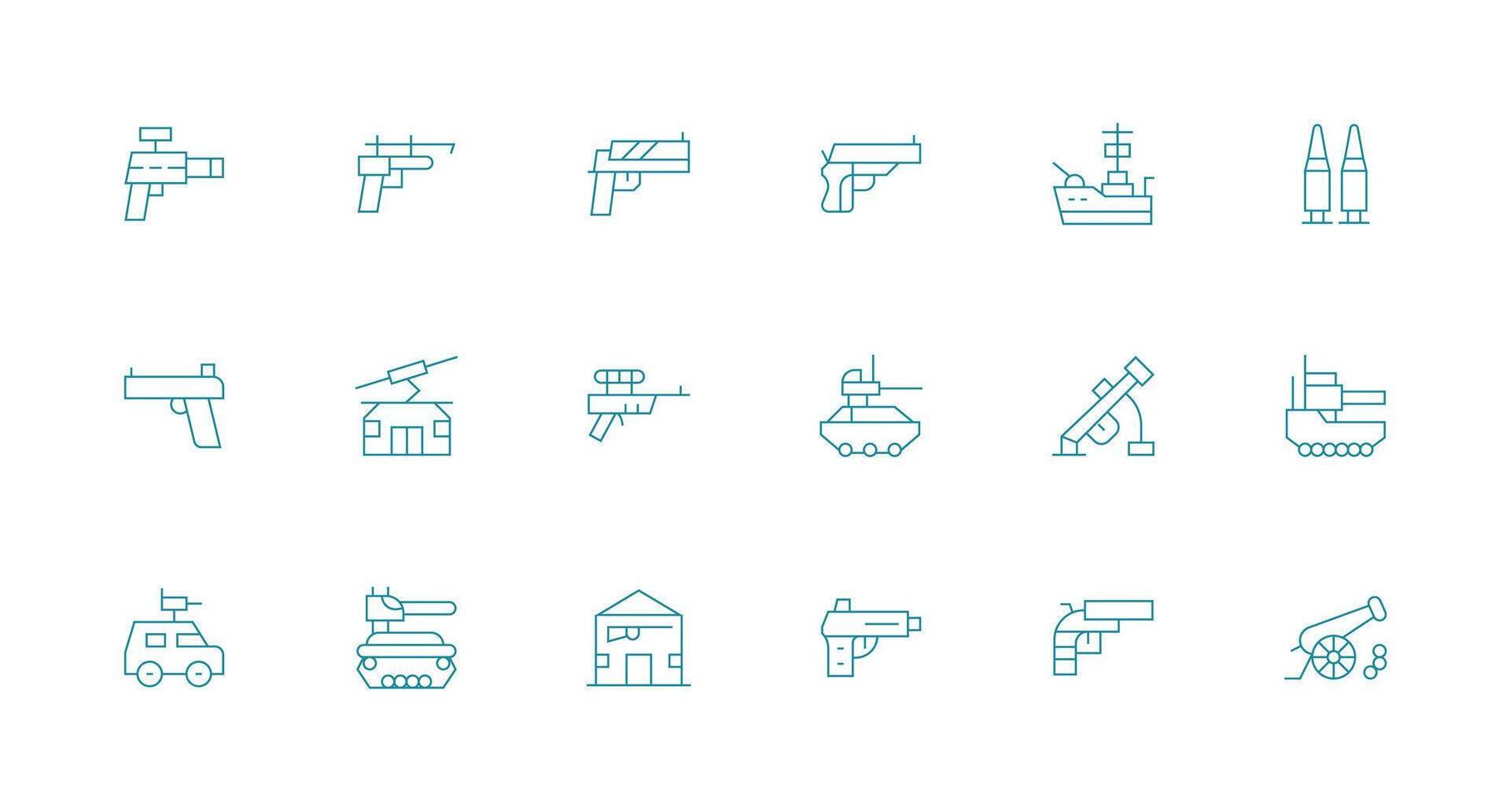 18 Icons for Gun in Minimal Line Format vector