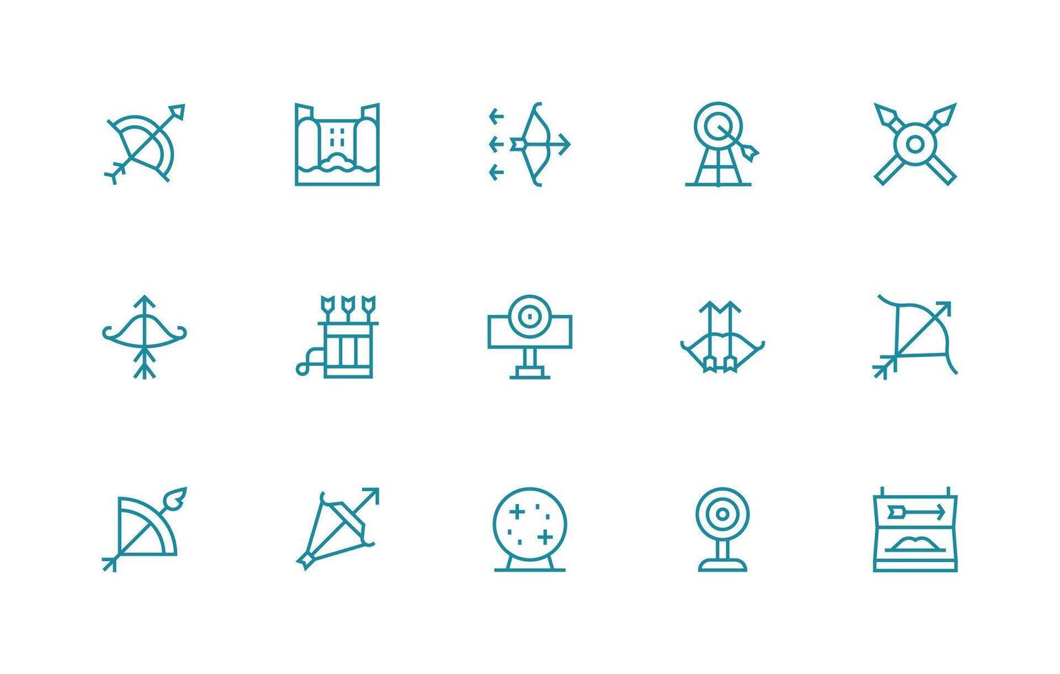 15 Icons for Archery in Regular Line Format vector