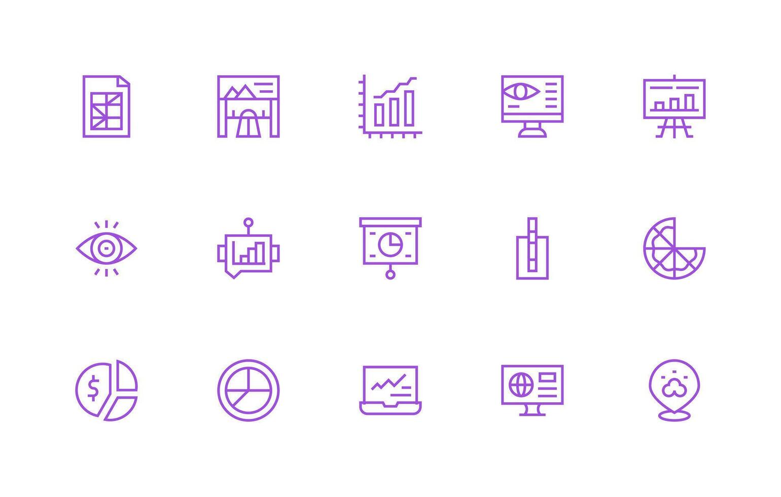 Data Visualization Icon Collection with 15 Regular Line Designs vector