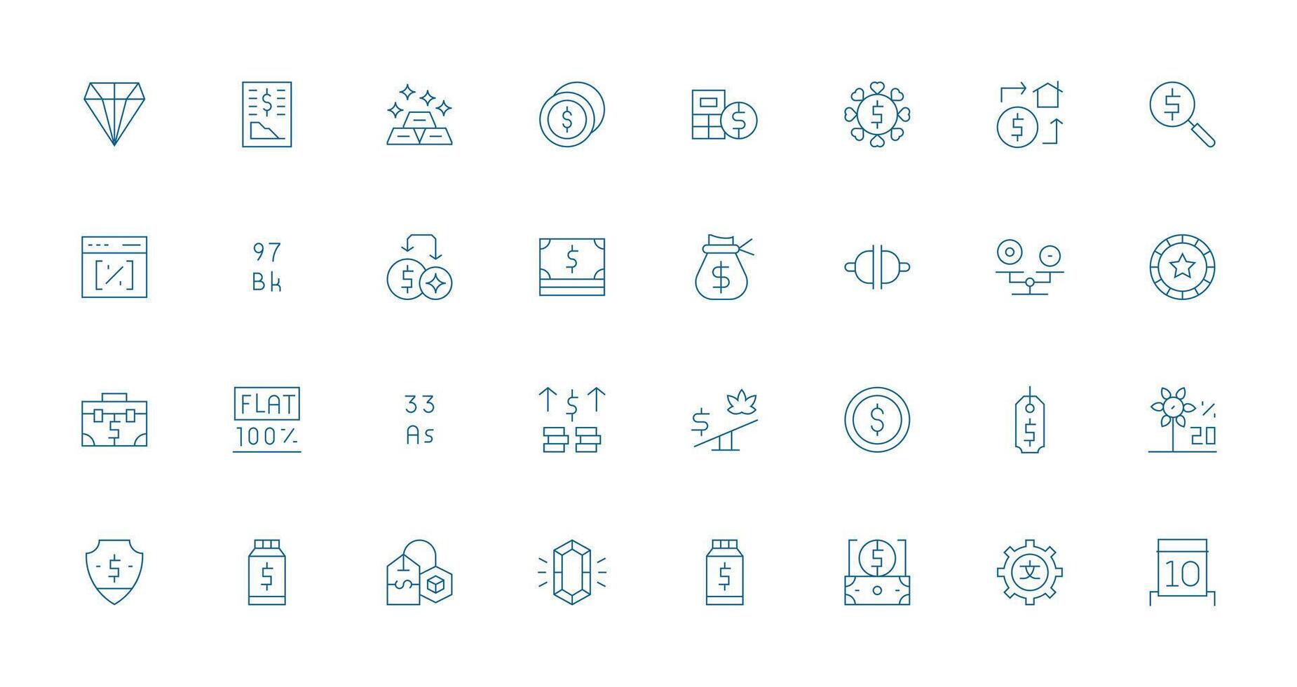 Value Icon Set with 32 Thin Line Graphics vector