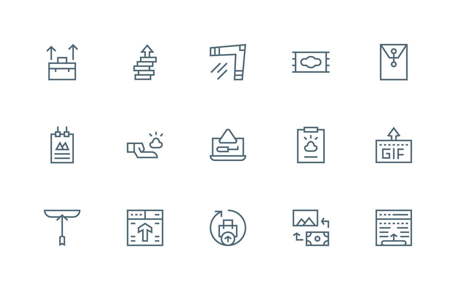 File Upload Visual Pack containing 15 Regular Line Icons vector