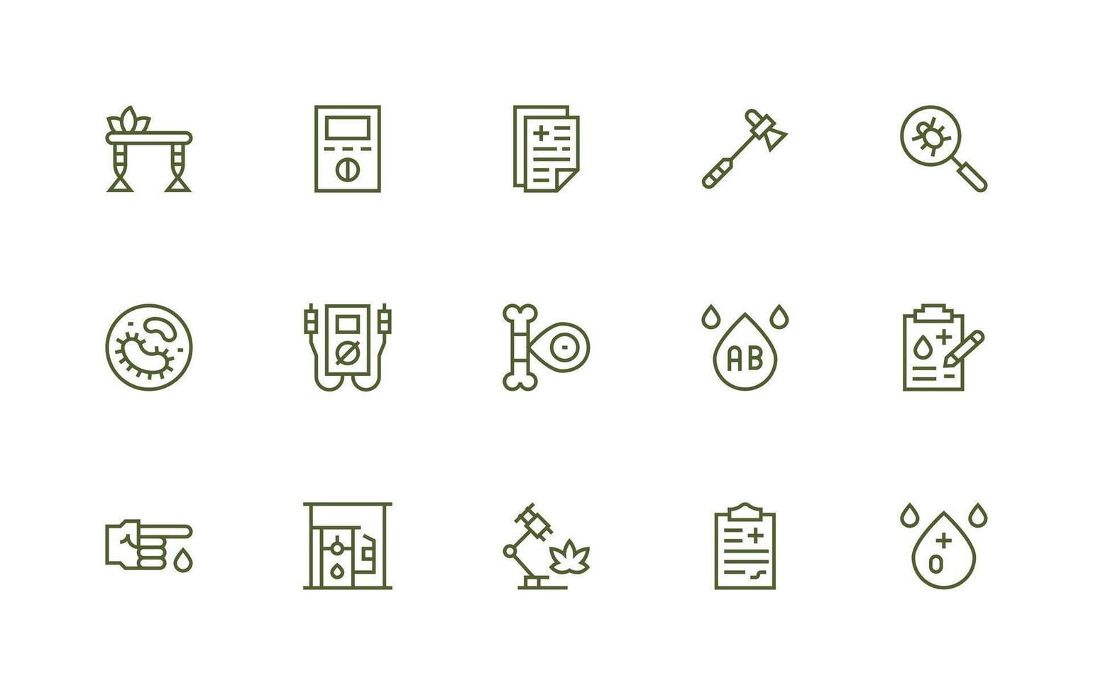 pruebas icono conjunto con 15 regular línea gráficos vector