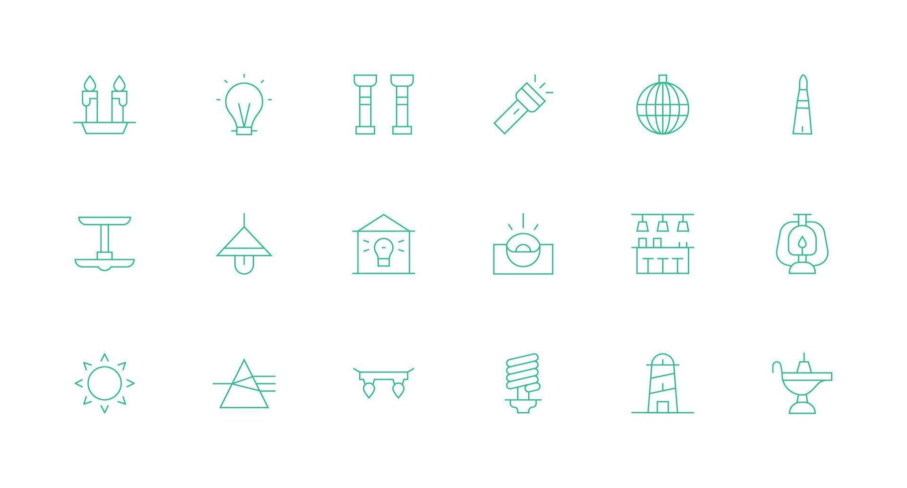 Illumination Icon Set with 18 Minimal Line Graphics vector