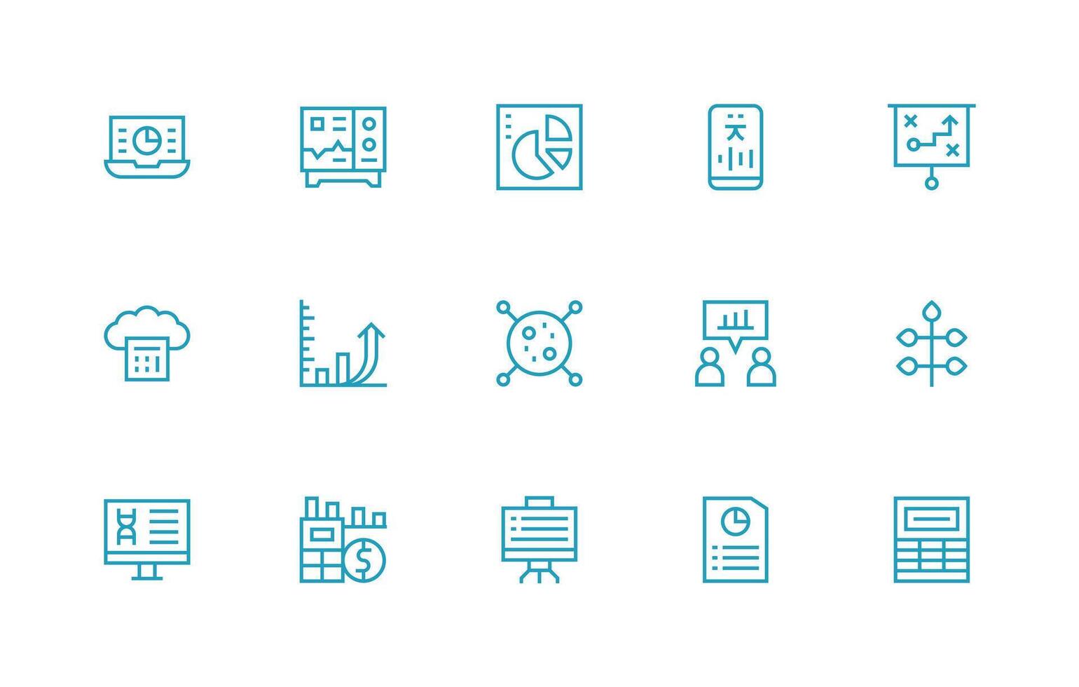 Graph Visual Pack containing 15 Regular Line Icons vector