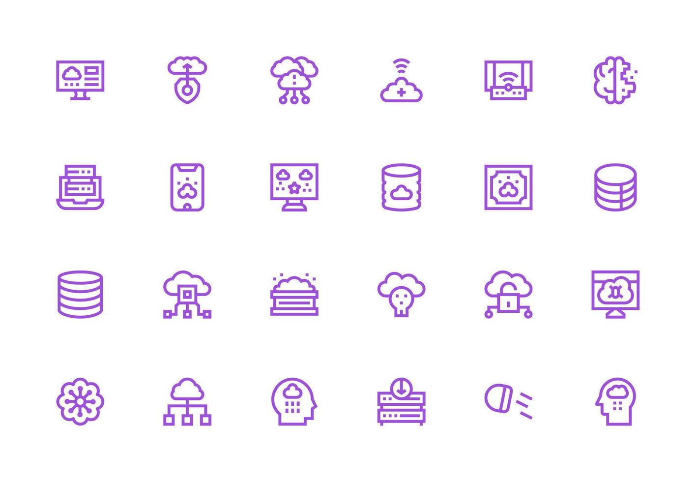 24 Thick Line Line Icons for Cloud Computing Graphics vector