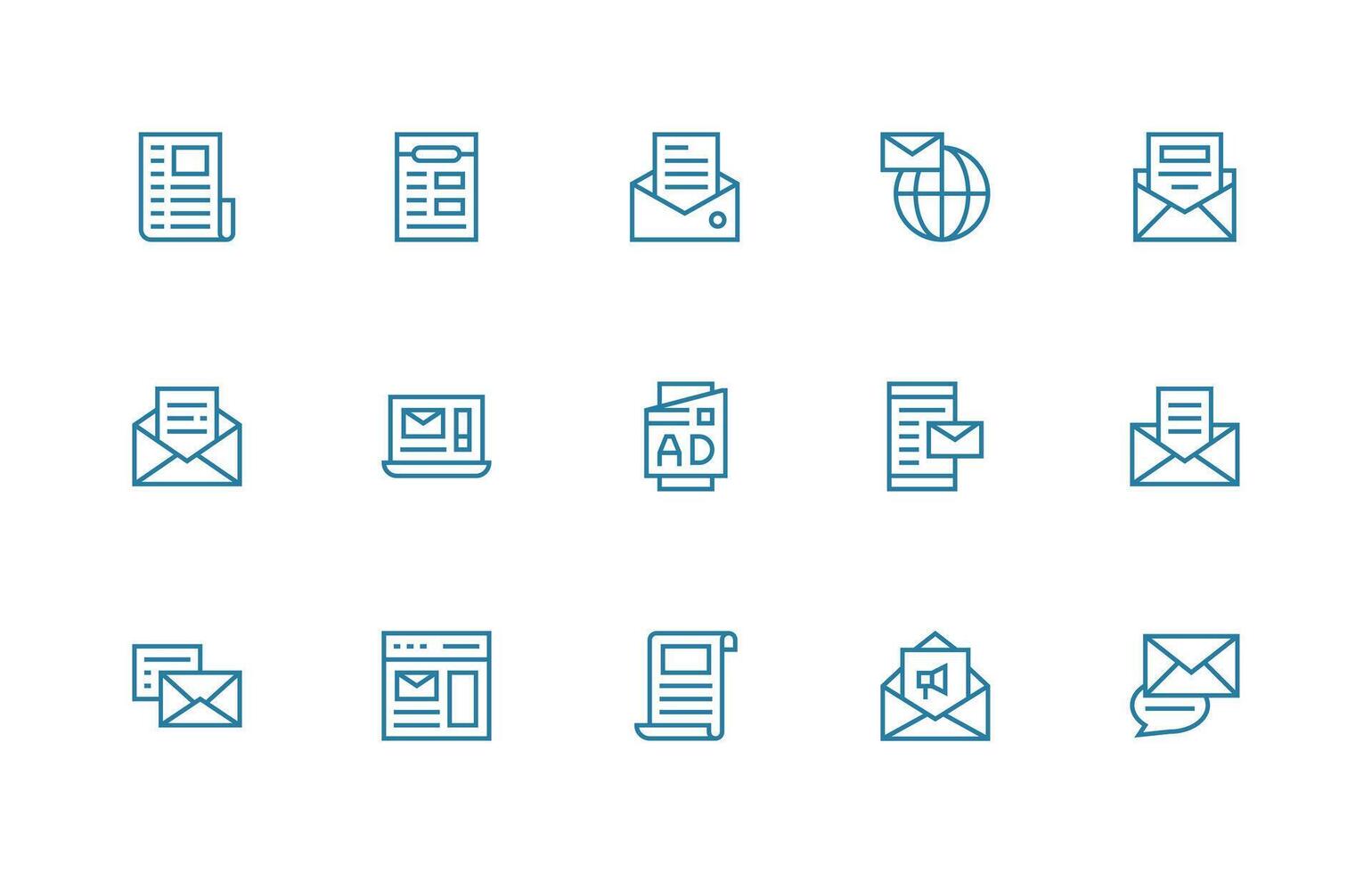 Newsletter featuring 15 Icons in Regular Line Design vector